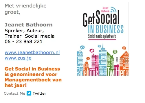 Emailhandtekening met een logo van een nieuw boek