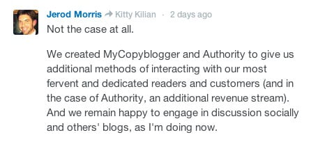 lezers moeten meteen door naar Mycopyblogger, en zo naar de upsell Authority