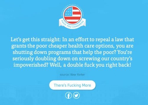'Fuck you congress' (een site die oproept om niet alleen te schelden, maar ook te stemmen)