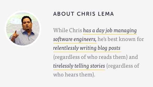 Op zijn blog heeft Chris Lema een leuke bio