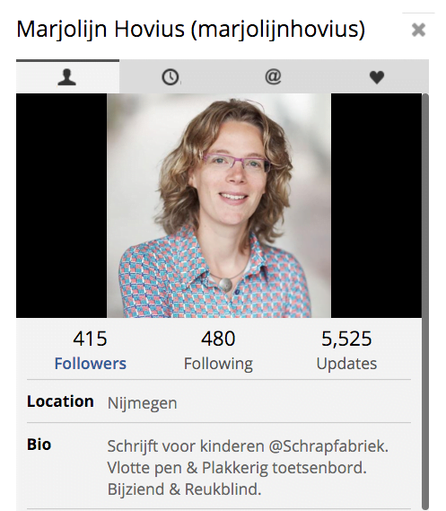 Steengoede twitterbio van Marjolijn Hovius