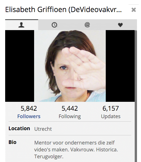 Twitterbio van de Videovakvrouw