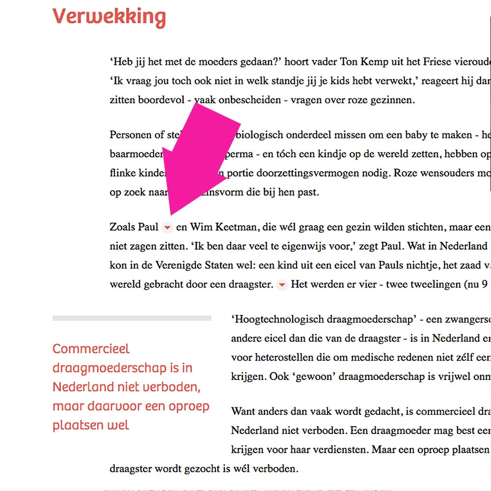 Middenin de tekst staat een pijltje...