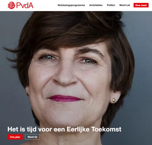 de boodschap van de PvdA onder de vouw van de homepage